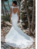 Mermaid White Vintage Lace Satin Cutout Back Wedding Dress